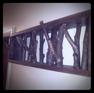 Rustic real tree branch coat rack